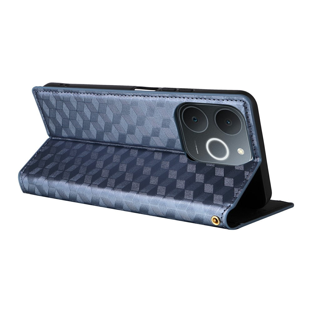 Leather-Case-for-Realme-Note-70T-4G-/-Note-70-4G-/-Narzo-80-Lite-4G-/-Realme-C71-4G-(India)-Wallet-Rhombus-Imprinted-Phone-Cover-Blue