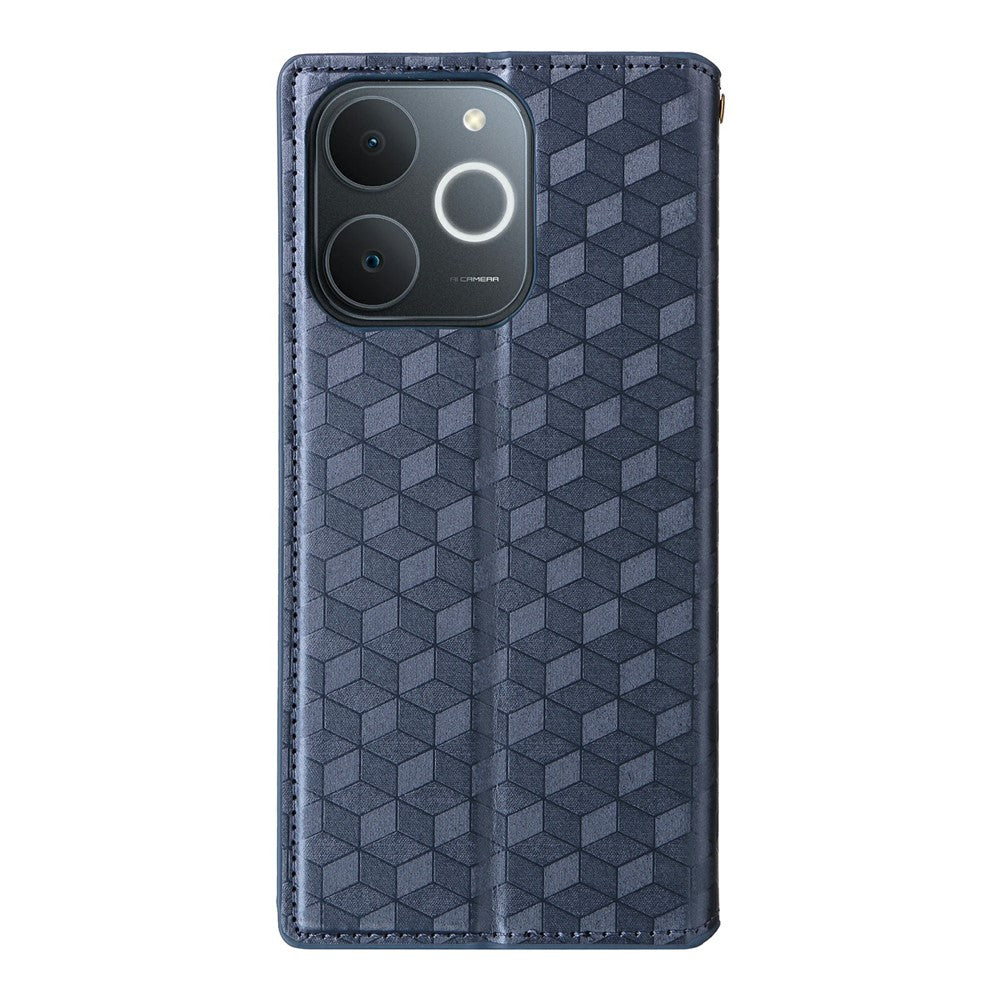 Leather-Case-for-Realme-Note-70T-4G-/-Note-70-4G-/-Narzo-80-Lite-4G-/-Realme-C71-4G-(India)-Wallet-Rhombus-Imprinted-Phone-Cover-Blue