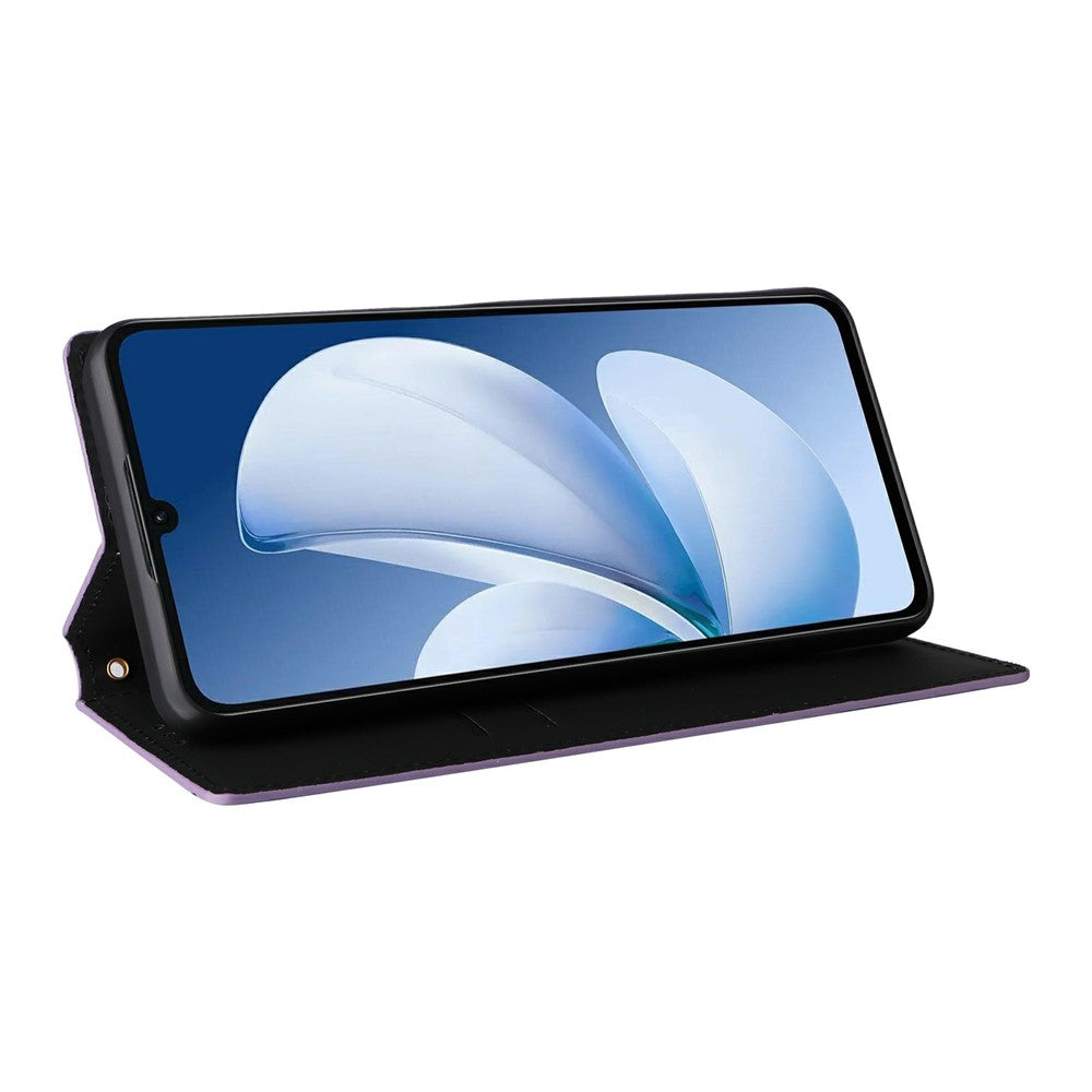 Leather-Case-for-Realme-Note-70T-4G-/-Note-70-4G-/-Narzo-80-Lite-4G-/-Realme-C71-4G-(India)-Wallet-Rhombus-Imprinted-Phone-Cover-Purple