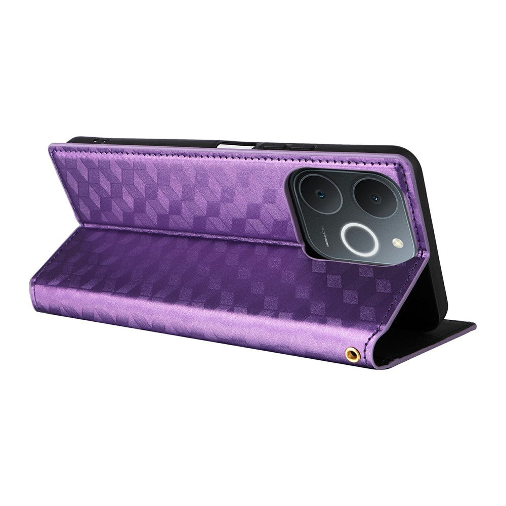 Leather-Case-for-Realme-Note-70T-4G-/-Note-70-4G-/-Narzo-80-Lite-4G-/-Realme-C71-4G-(India)-Wallet-Rhombus-Imprinted-Phone-Cover-Purple