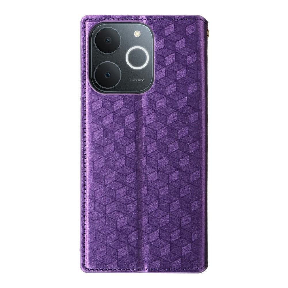 Leather-Case-for-Realme-Note-70T-4G-/-Note-70-4G-/-Narzo-80-Lite-4G-/-Realme-C71-4G-(India)-Wallet-Rhombus-Imprinted-Phone-Cover-Purple
