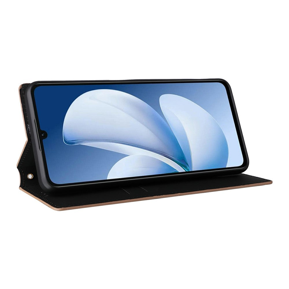 Leather-Case-for-Realme-Note-70T-4G-/-Note-70-4G-/-Narzo-80-Lite-4G-/-Realme-C71-4G-(India)-Wallet-Rhombus-Imprinted-Phone-Cover-Brown