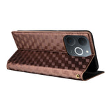 Leather-Case-for-Realme-Note-70T-4G-/-Note-70-4G-/-Narzo-80-Lite-4G-/-Realme-C71-4G-(India)-Wallet-Rhombus-Imprinted-Phone-Cover-Brown