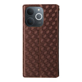 Leather-Case-for-Realme-Note-70T-4G-/-Note-70-4G-/-Narzo-80-Lite-4G-/-Realme-C71-4G-(India)-Wallet-Rhombus-Imprinted-Phone-Cover-Brown