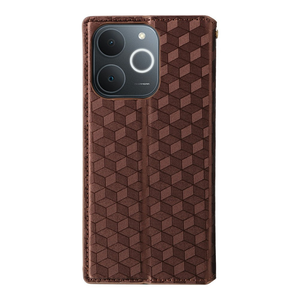 Leather-Case-for-Realme-Note-70T-4G-/-Note-70-4G-/-Narzo-80-Lite-4G-/-Realme-C71-4G-(India)-Wallet-Rhombus-Imprinted-Phone-Cover-Brown