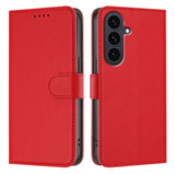 For-Samsung-Galaxy-S25-FE-Leather-Case-Solid-Color-Phone-Cover-with-Wallet-Red