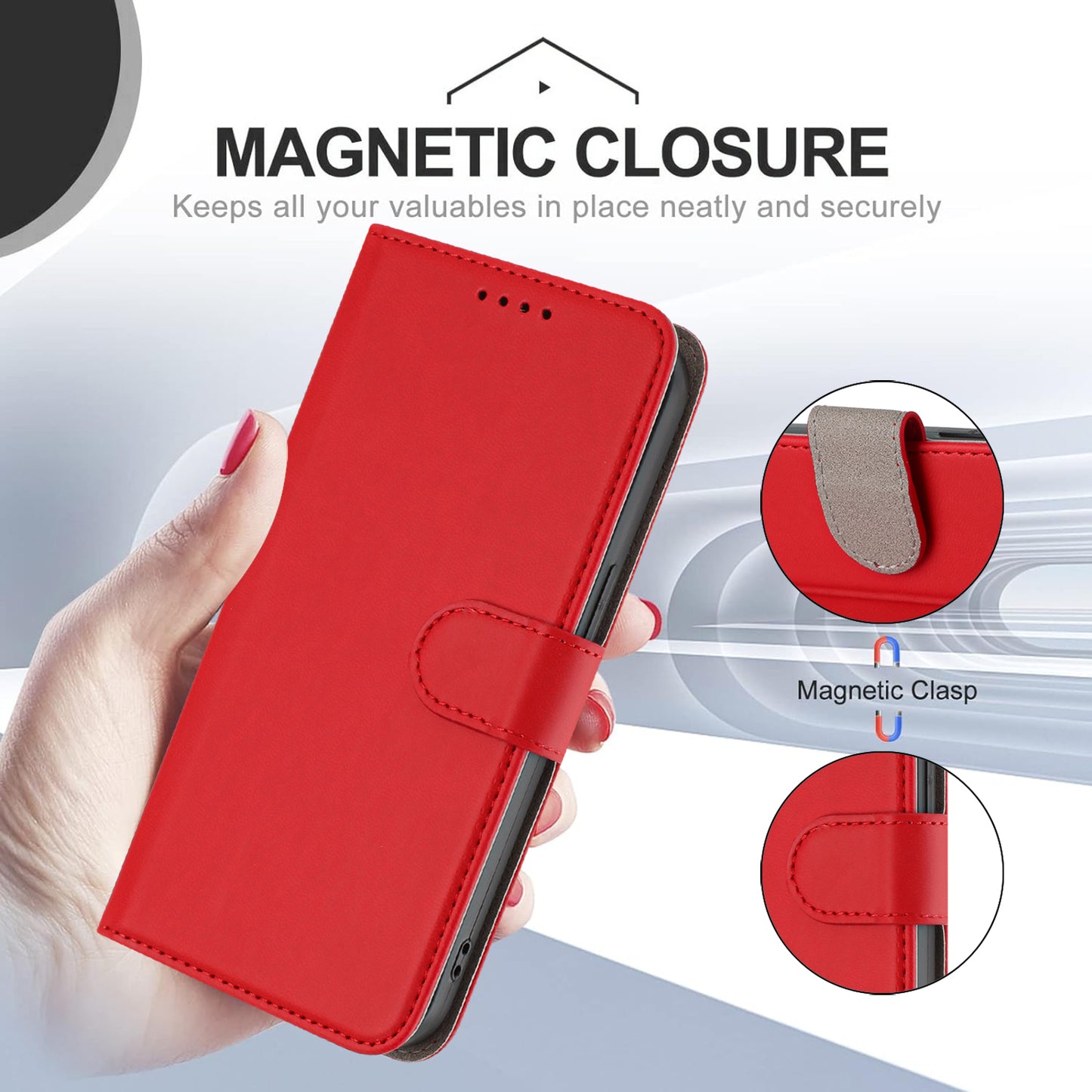 For-Samsung-Galaxy-S25-FE-Leather-Case-Solid-Color-Phone-Cover-with-Wallet-Red
