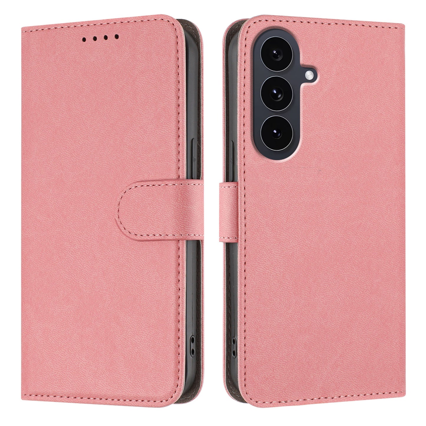 For-Samsung-Galaxy-S25-FE-Leather-Case-Solid-Color-Phone-Cover-with-Wallet-Pink