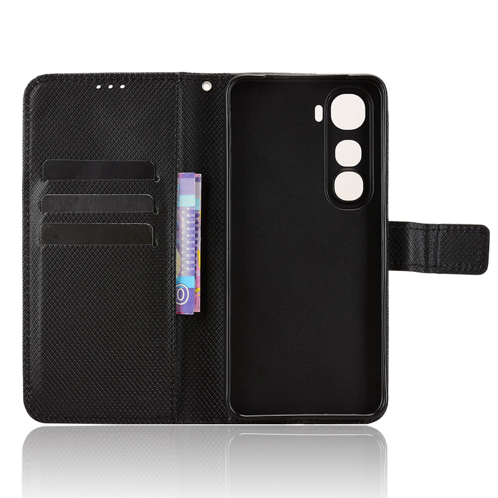 For-vivo-Y400-5G-/-vivo-Y400-4G-Leather-Wallet-Case-with-Strap-Diamond-Texture-Phone-Cover-Black