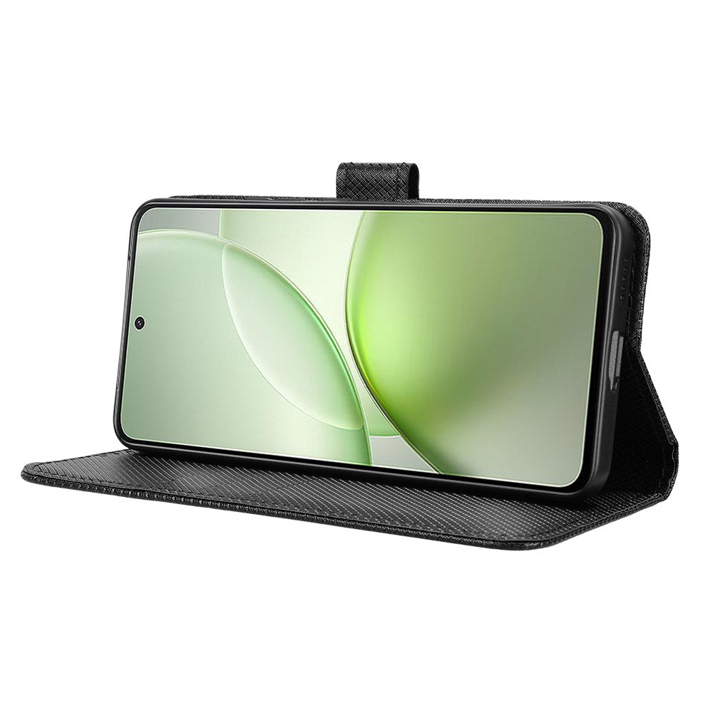 For-vivo-Y400-5G-/-vivo-Y400-4G-Leather-Wallet-Case-with-Strap-Diamond-Texture-Phone-Cover-Black