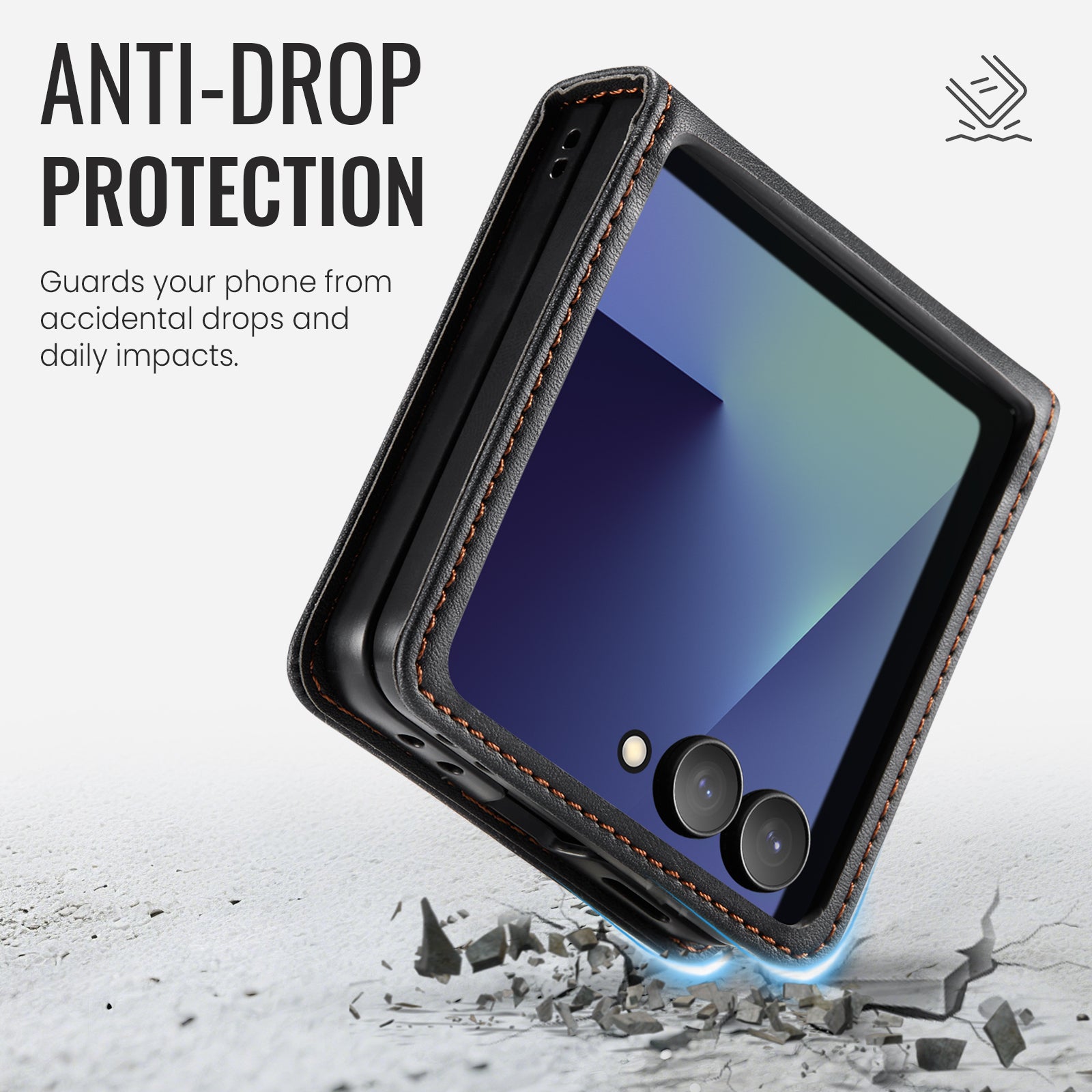 For-Samsung-Galaxy-Z-Flip7-5G-Case-CASEME-033-Series-RFID-Blocking-Wallet-Stand-Calf-Texture-Leather-Phone-Cover-Black