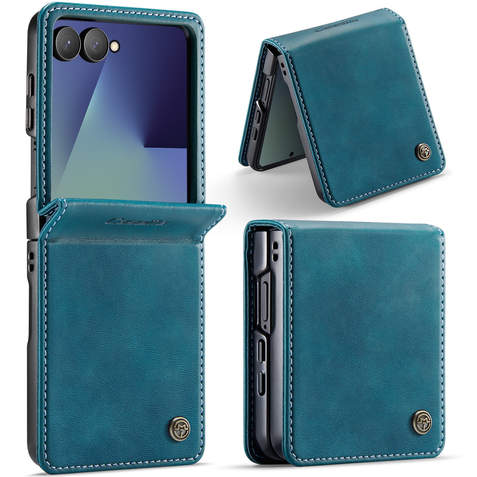 For-Samsung-Galaxy-Z-Flip7-5G-Case-CASEME-033-Series-RFID-Blocking-Wallet-Stand-Calf-Texture-Leather-Phone-Cover-Green