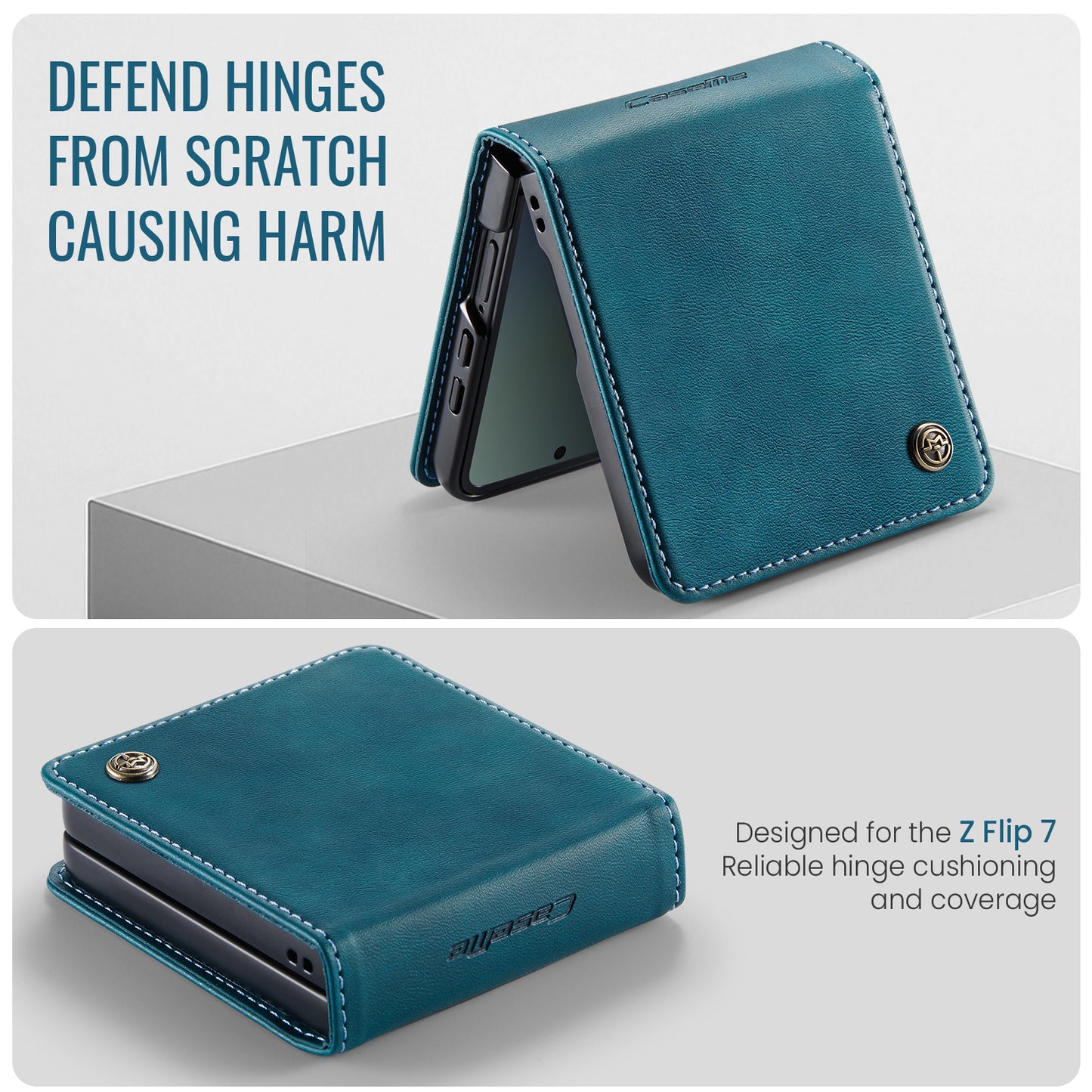 For-Samsung-Galaxy-Z-Flip7-5G-Case-CASEME-033-Series-RFID-Blocking-Wallet-Stand-Calf-Texture-Leather-Phone-Cover-Green