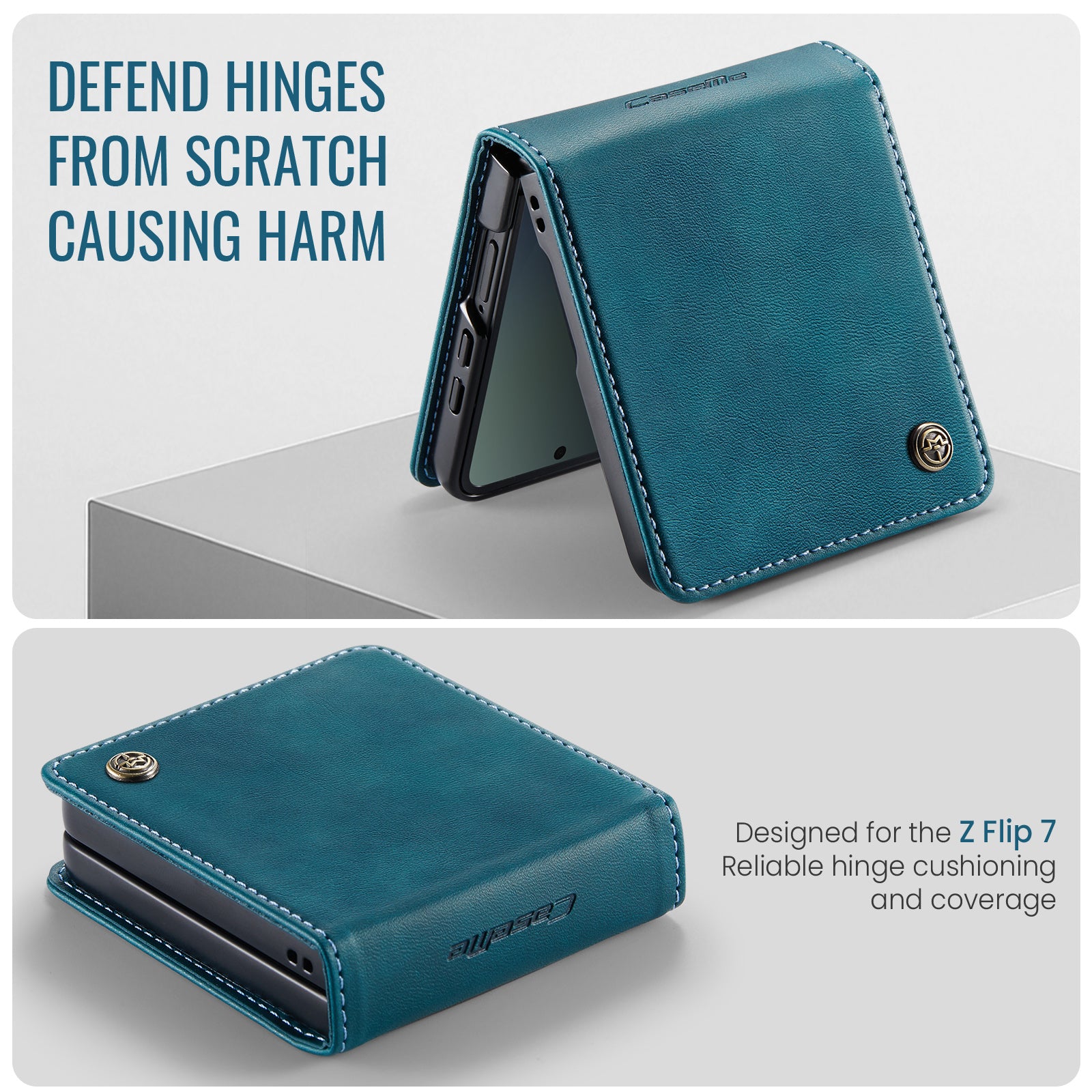 For-Samsung-Galaxy-Z-Flip7-5G-Case-CASEME-033-Series-RFID-Blocking-Wallet-Stand-Calf-Texture-Leather-Phone-Cover-Green