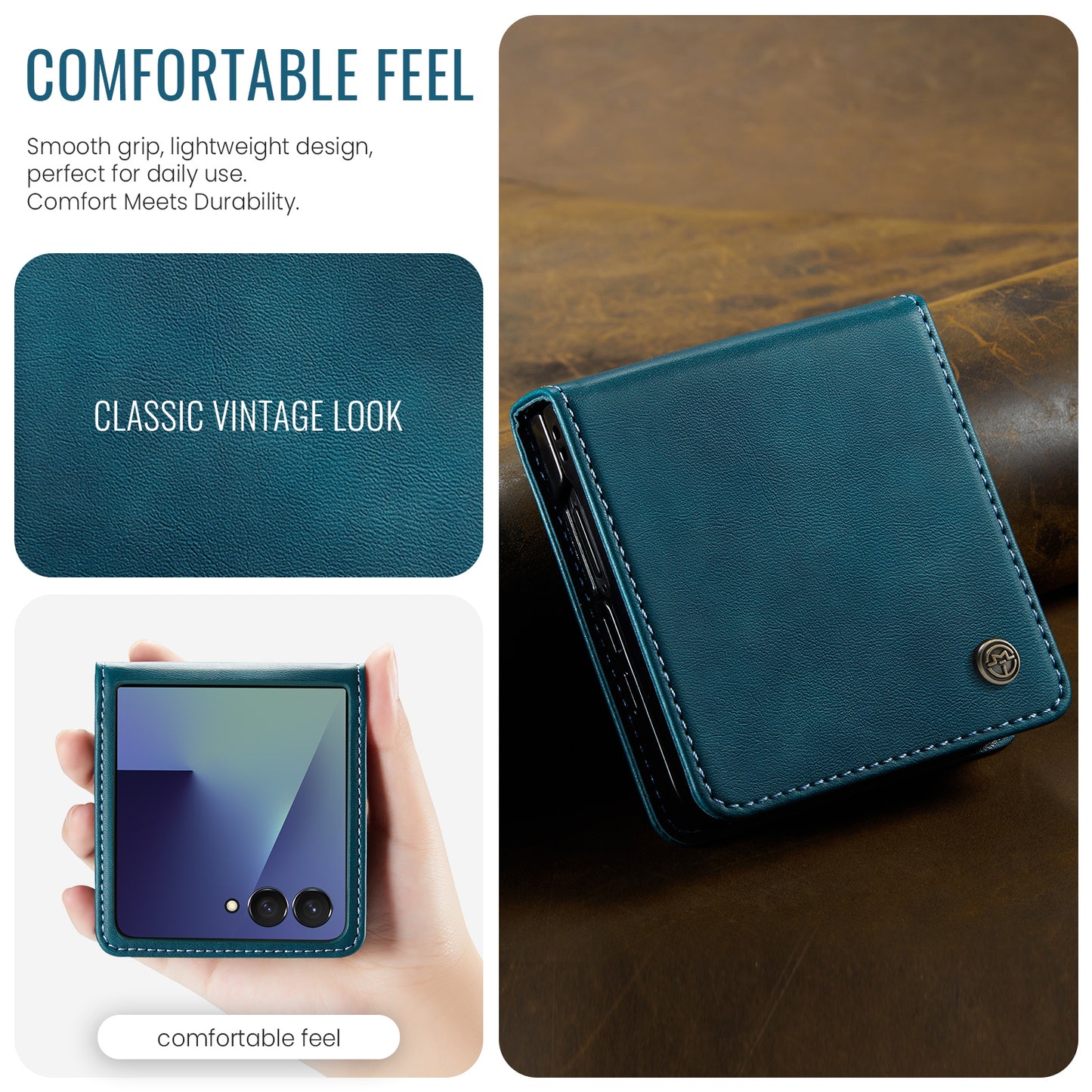 For-Samsung-Galaxy-Z-Flip7-5G-Case-CASEME-033-Series-RFID-Blocking-Wallet-Stand-Calf-Texture-Leather-Phone-Cover-Green