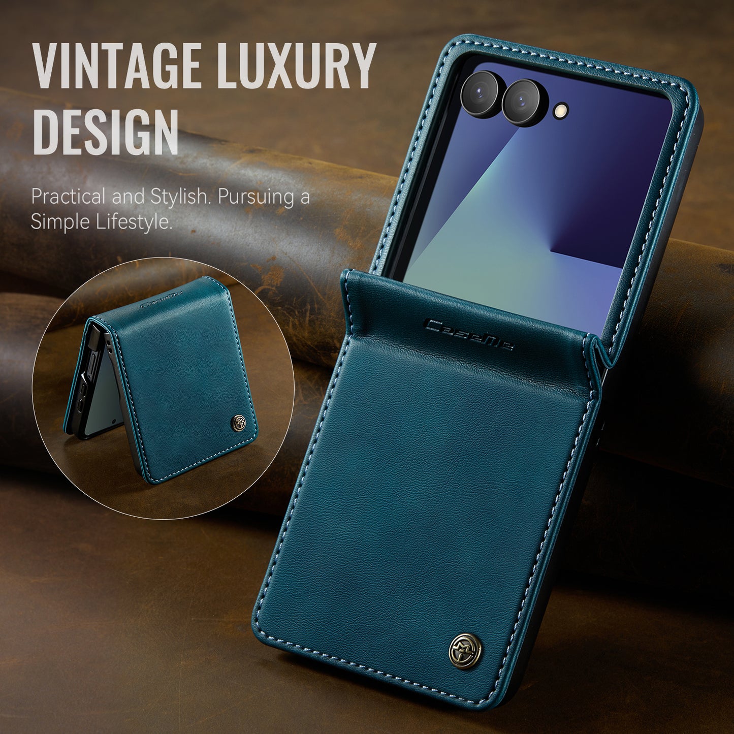 For-Samsung-Galaxy-Z-Flip7-5G-Case-CASEME-033-Series-RFID-Blocking-Wallet-Stand-Calf-Texture-Leather-Phone-Cover-Green