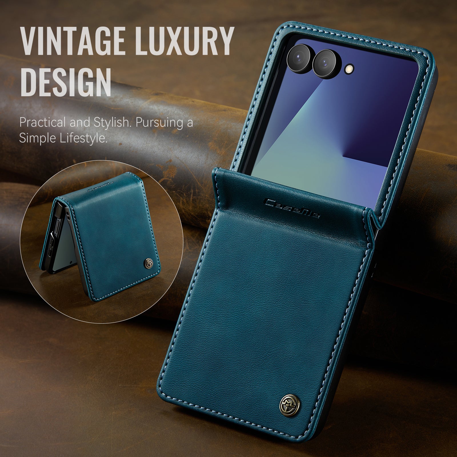 For-Samsung-Galaxy-Z-Flip7-5G-Case-CASEME-033-Series-RFID-Blocking-Wallet-Stand-Calf-Texture-Leather-Phone-Cover-Green