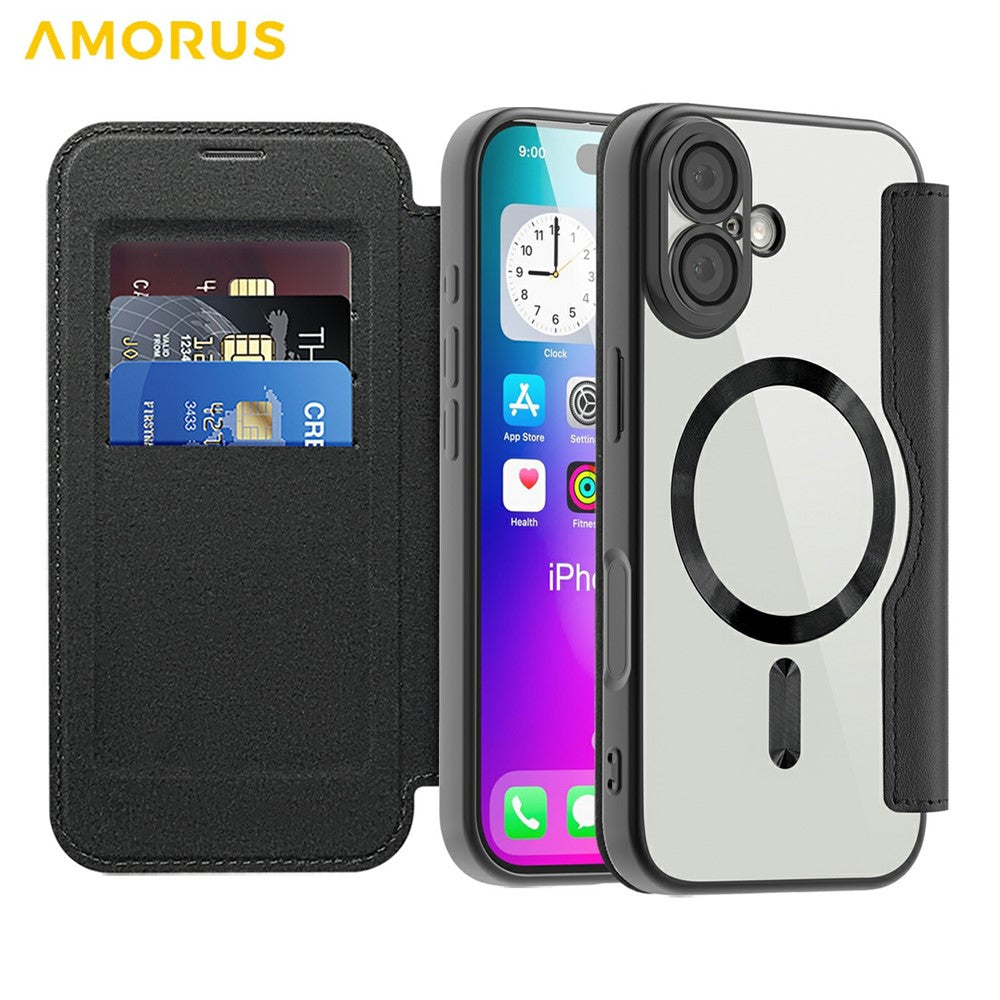 AMORUS-For-iPhone-17-Case-Compatible-with-MagSafe-RFID-Blocking-Card-Holder-Leather-Phone-Cover-Black