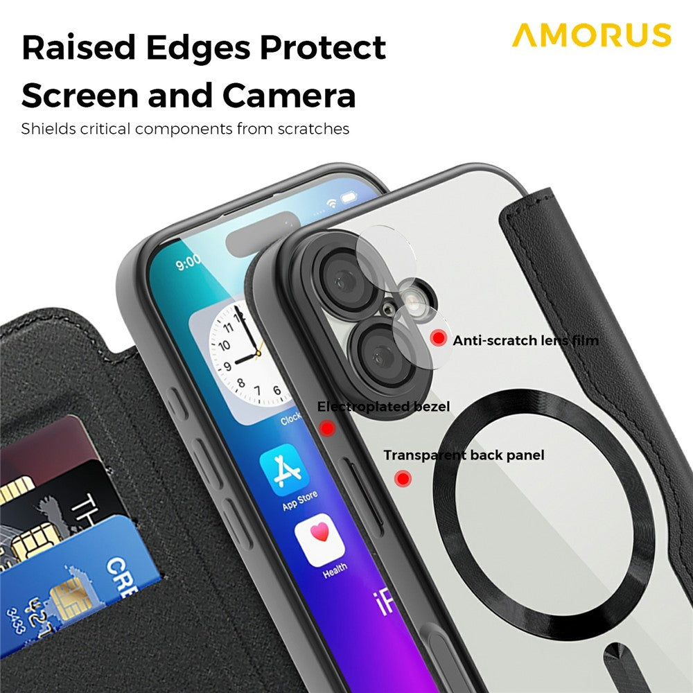 AMORUS-For-iPhone-17-Case-Compatible-with-MagSafe-RFID-Blocking-Card-Holder-Leather-Phone-Cover-Black