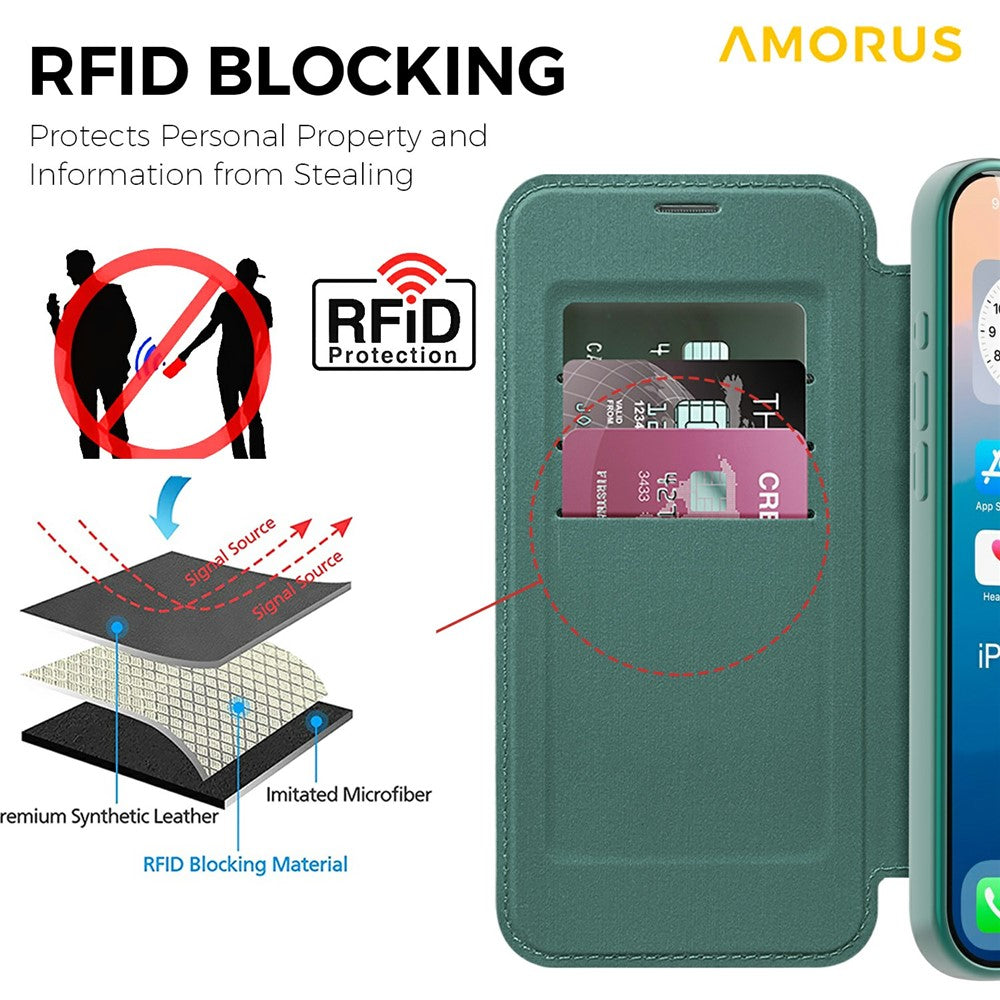 AMORUS-For-iPhone-17-Pro-Max-Case-Compatible-with-MagSafe-RFID-Blocking-Card-Holder-Leather-Phone-Cover-Blackish-Green