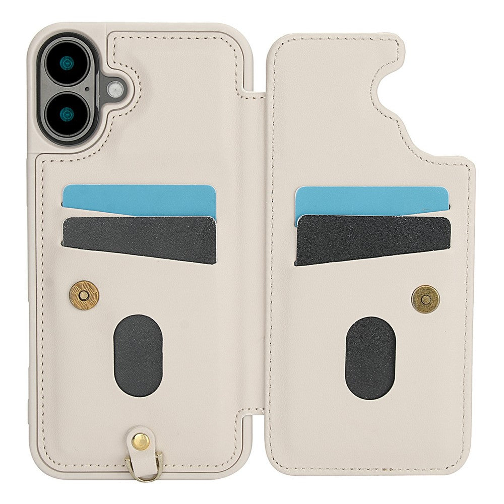 For-iPhone-17-Case-Card-Slots-Leather-Coated-TPU-Flower-Phone-Cover-with-2-Straps-Beige