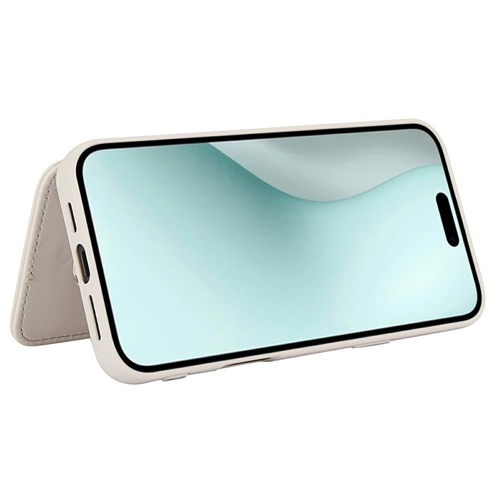 For-iPhone-17-Case-Card-Slots-Leather-Coated-TPU-Flower-Phone-Cover-with-2-Straps-Beige