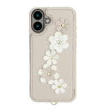 For-iPhone-17-Case-Card-Slots-Leather-Coated-TPU-Flower-Phone-Cover-with-2-Straps-Beige
