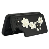 For-iPhone-17-Case-Card-Slots-Leather-Coated-TPU-Flower-Phone-Cover-with-2-Straps-Black