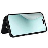 For-iPhone-17-Case-Card-Slots-Leather-Coated-TPU-Flower-Phone-Cover-with-2-Straps-Black