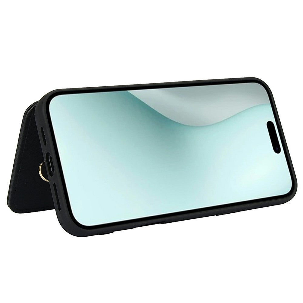 For-iPhone-17-Case-Card-Slots-Leather-Coated-TPU-Flower-Phone-Cover-with-2-Straps-Black