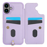 For-iPhone-17-Case-Card-Slots-Leather-Coated-TPU-Flower-Phone-Cover-with-2-Straps-Purple
