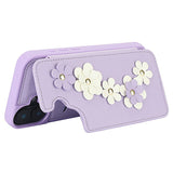 For-iPhone-17-Case-Card-Slots-Leather-Coated-TPU-Flower-Phone-Cover-with-2-Straps-Purple