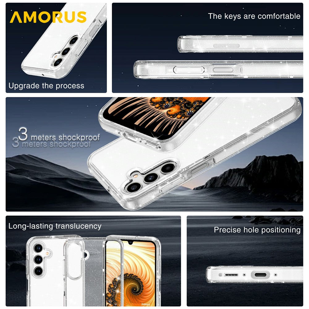 AMORUS-For-Samsung-Galaxy-A26-5G-/-A17-5G-Case-Soft-TPU-Hard-PC-Back-Shockproof-Phone-Cover-Glitter-White