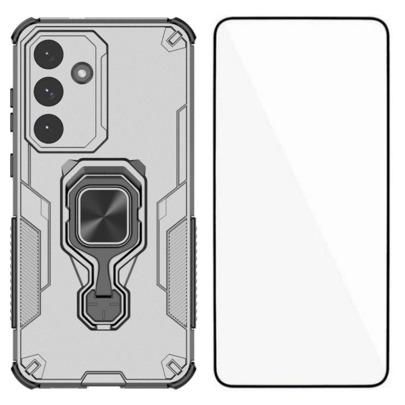 For-Samsung-Galaxy-S25-FE-Phone-Case-WANLONFENG-PC-TPU-Back-Cover-Kickstand-with-Tempered-Glass-Grey