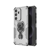 For-Samsung-Galaxy-S25-FE-Phone-Case-WANLONFENG-PC-TPU-Back-Cover-Kickstand-with-Tempered-Glass-Grey