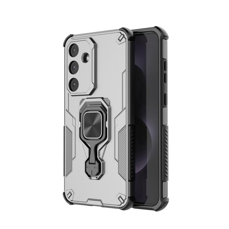 For-Samsung-Galaxy-S25-FE-Phone-Case-WANLONFENG-PC-TPU-Back-Cover-Kickstand-with-Tempered-Glass-Grey