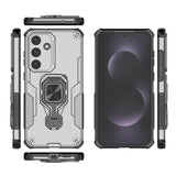 For-Samsung-Galaxy-S25-FE-Phone-Case-WANLONFENG-PC-TPU-Back-Cover-Kickstand-with-Tempered-Glass-Grey