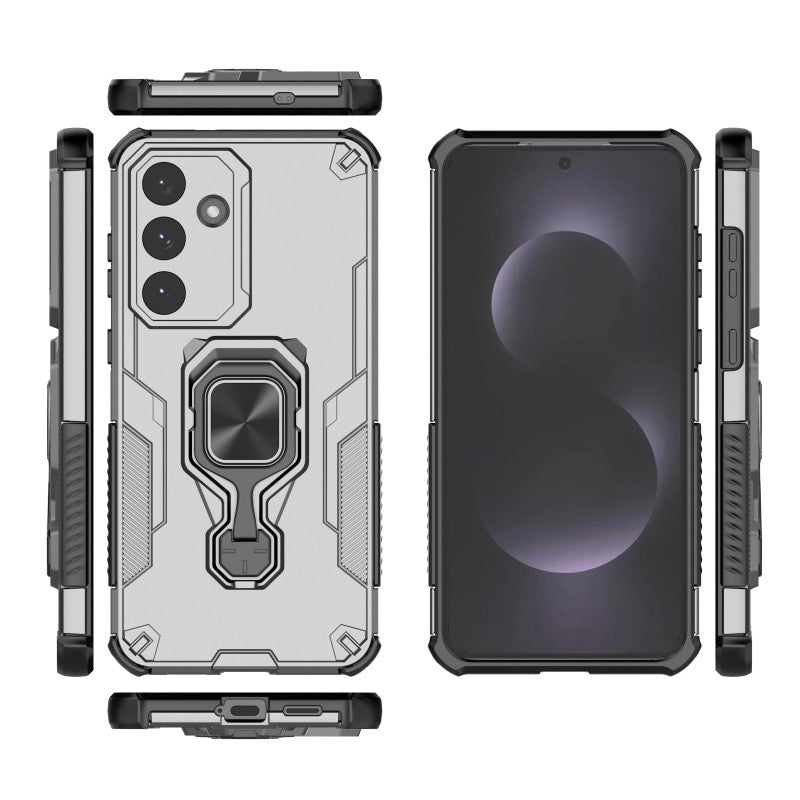 For-Samsung-Galaxy-S25-FE-Phone-Case-WANLONFENG-PC-TPU-Back-Cover-Kickstand-with-Tempered-Glass-Grey