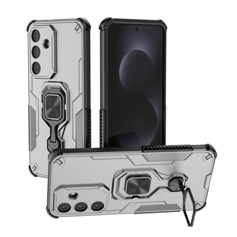 For-Samsung-Galaxy-S25-FE-Phone-Case-WANLONFENG-PC-TPU-Back-Cover-Kickstand-with-Tempered-Glass-Grey