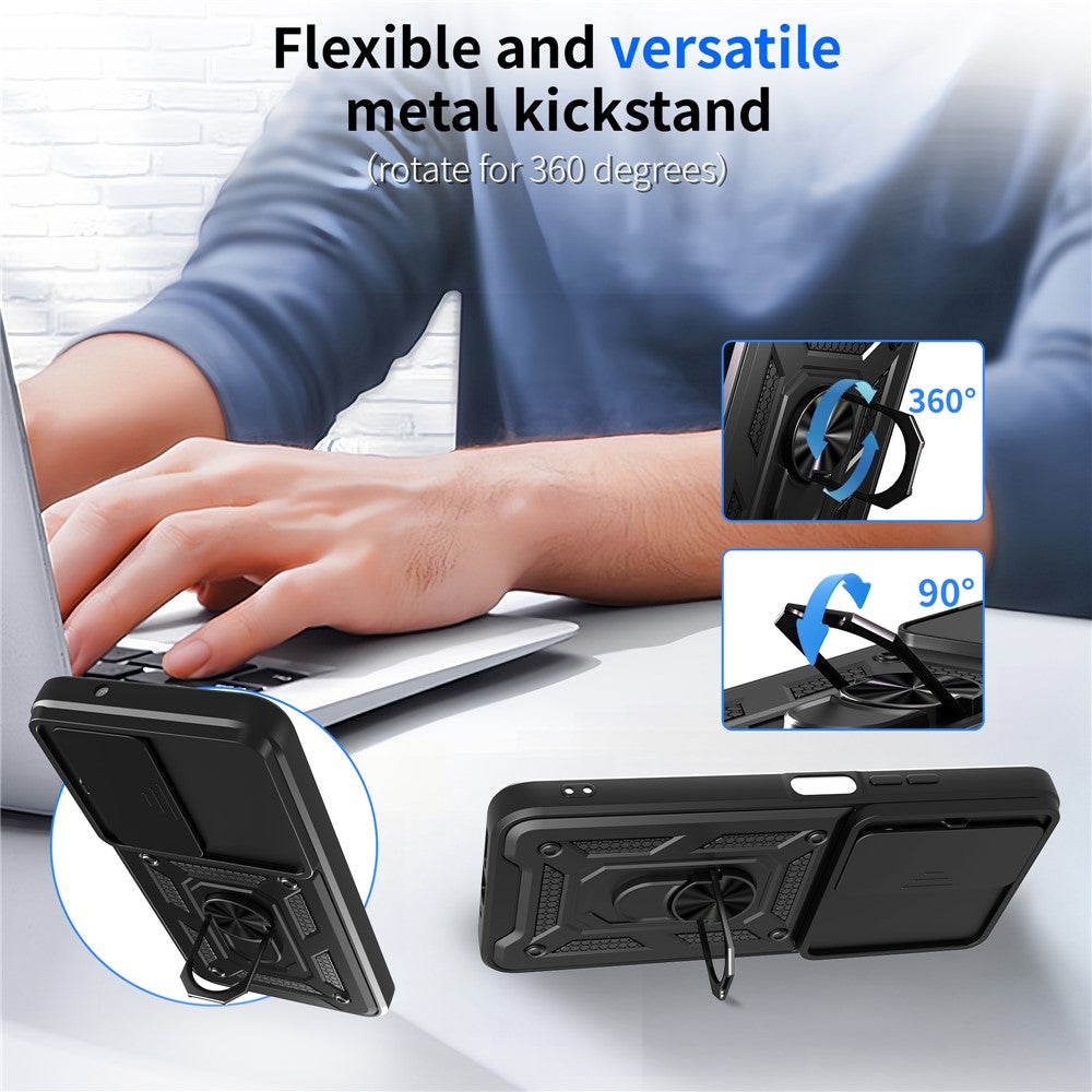 For-Xiaomi-Redmi-15-4G-(EU)-(171mm)-Case-with-Slide-Camera-Lid-PC-+-TPU-Kickstand-Phone-Cover-Black