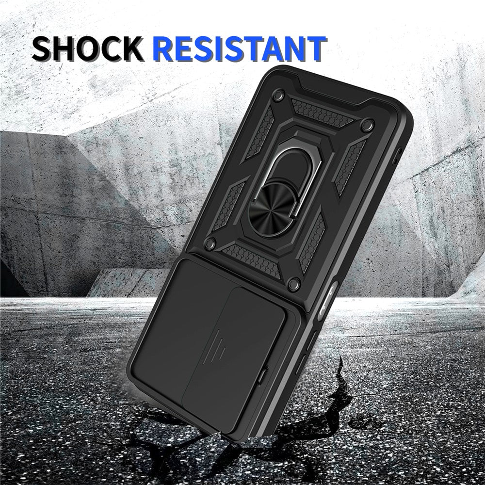 For-Xiaomi-Redmi-15-4G-(EU)-(171mm)-Case-with-Slide-Camera-Lid-PC-+-TPU-Kickstand-Phone-Cover-Black