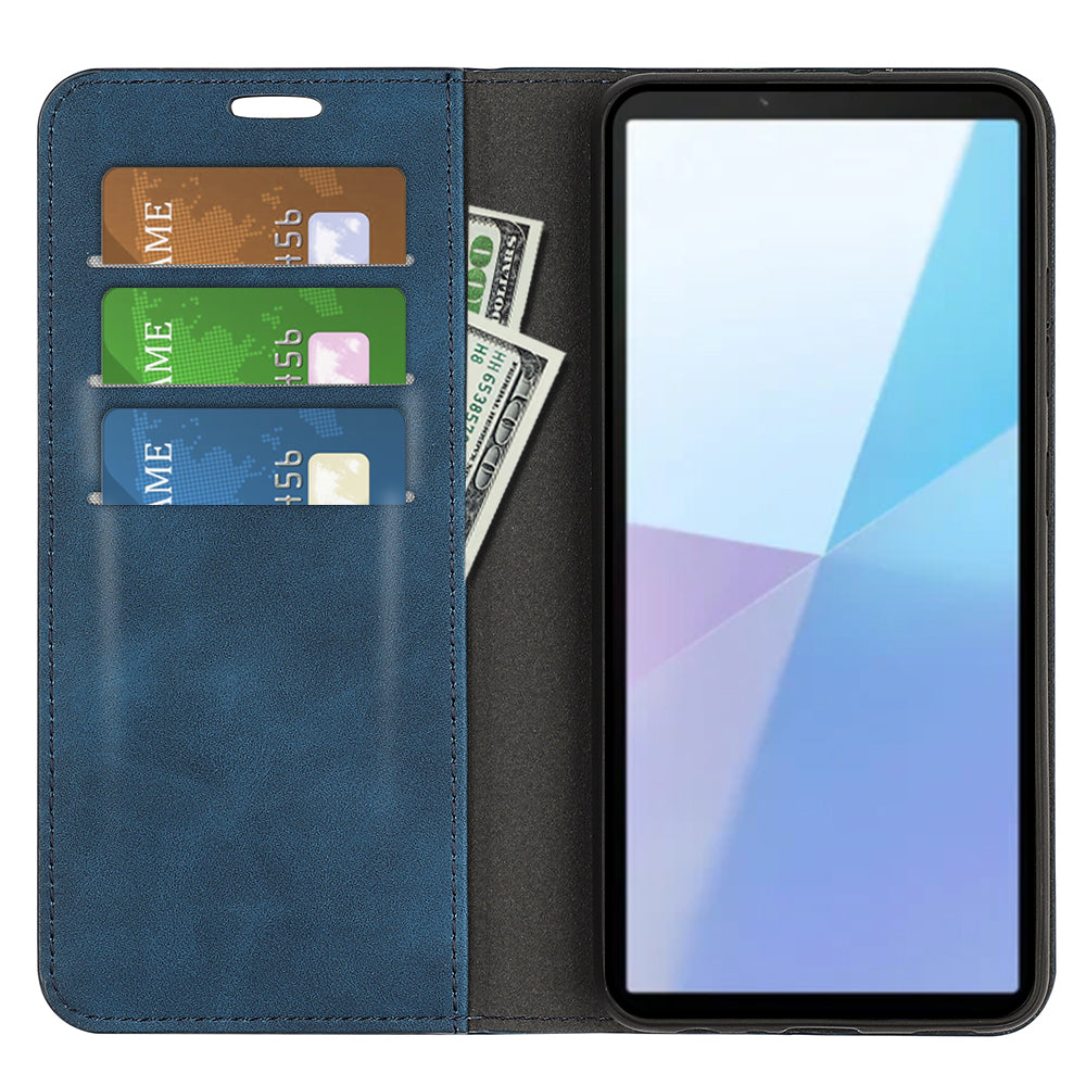 For-Sony-Xperia-10-VII-Case-Skin-Touch-Leather-Wallet-Phone-Cover-Blue