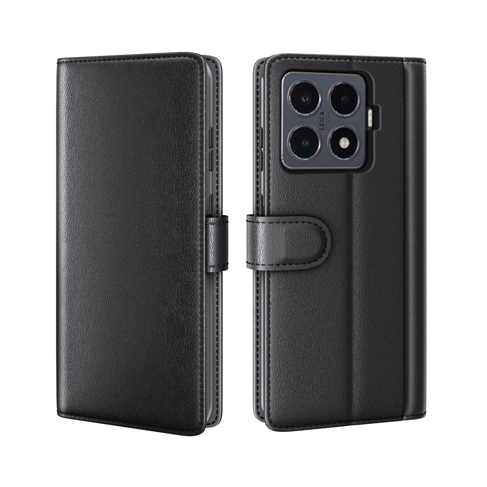 For-Xiaomi-15T-Pro-Case-Genuine-Split-Leather-Phone-Cover-Wallet-Card-Slot-Black