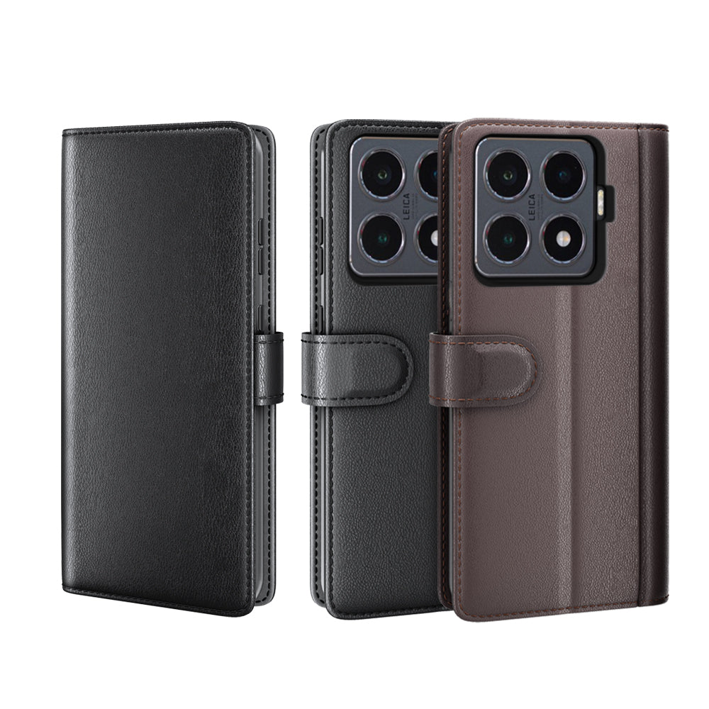For-Xiaomi-15T-Pro-Case-Genuine-Split-Leather-Phone-Cover-Wallet-Card-Slot-Black