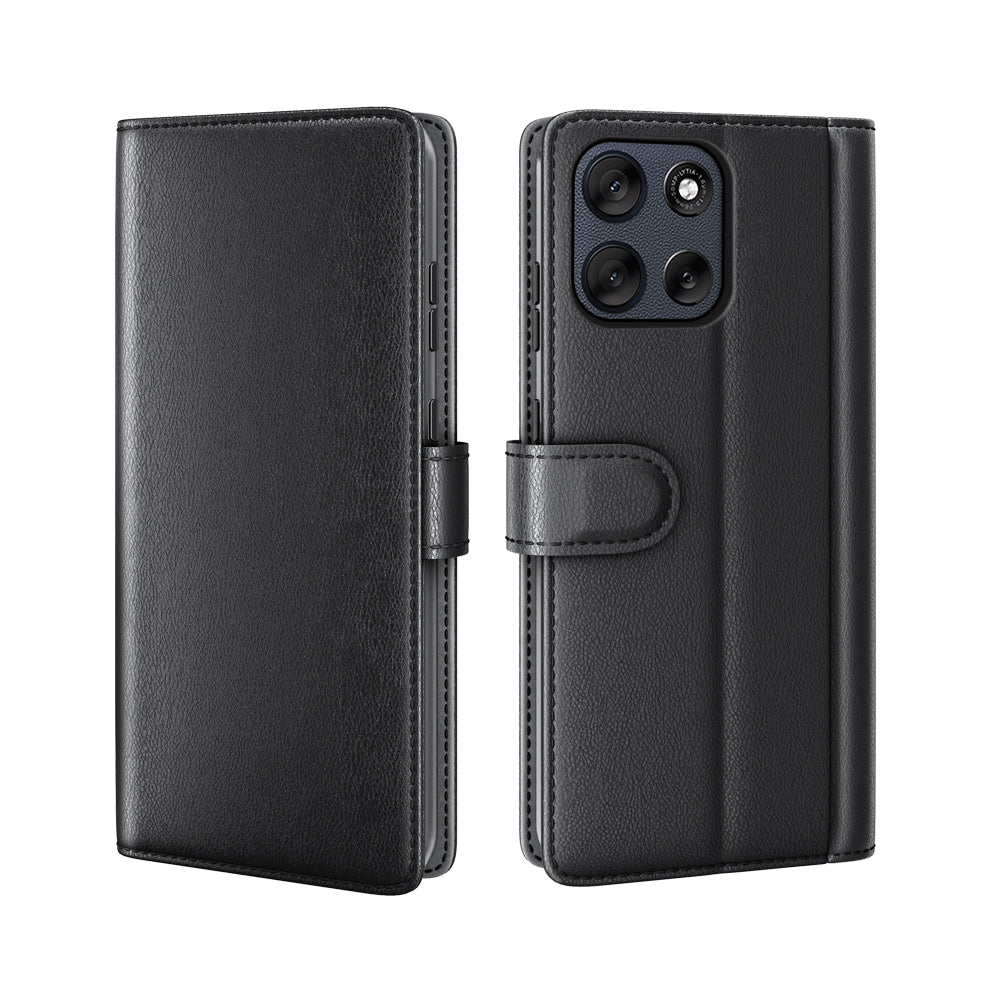 For-Motorola-Moto-G56-5G-Case-Genuine-Split-Leather-Phone-Cover-Wallet-Card-Slot-Black