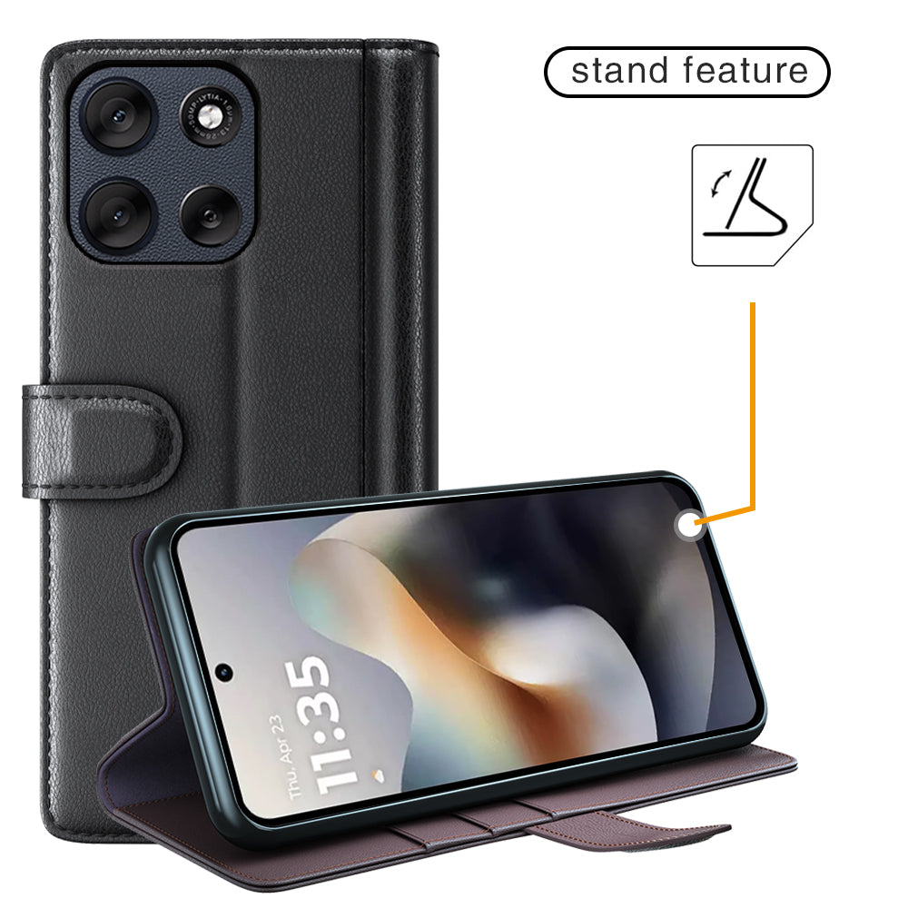 For-Motorola-Moto-G56-5G-Case-Genuine-Split-Leather-Phone-Cover-Wallet-Card-Slot-Black