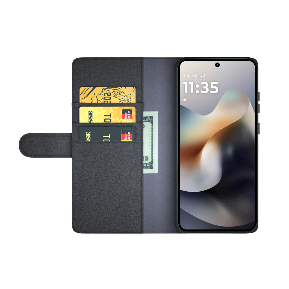 For-Motorola-Moto-G56-5G-Case-Genuine-Split-Leather-Phone-Cover-Wallet-Card-Slot-Black