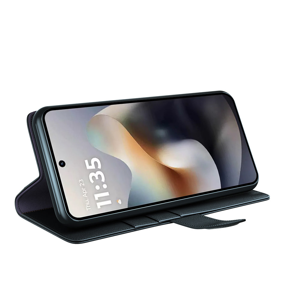 For-Motorola-Moto-G56-5G-Case-Genuine-Split-Leather-Phone-Cover-Wallet-Card-Slot-Black