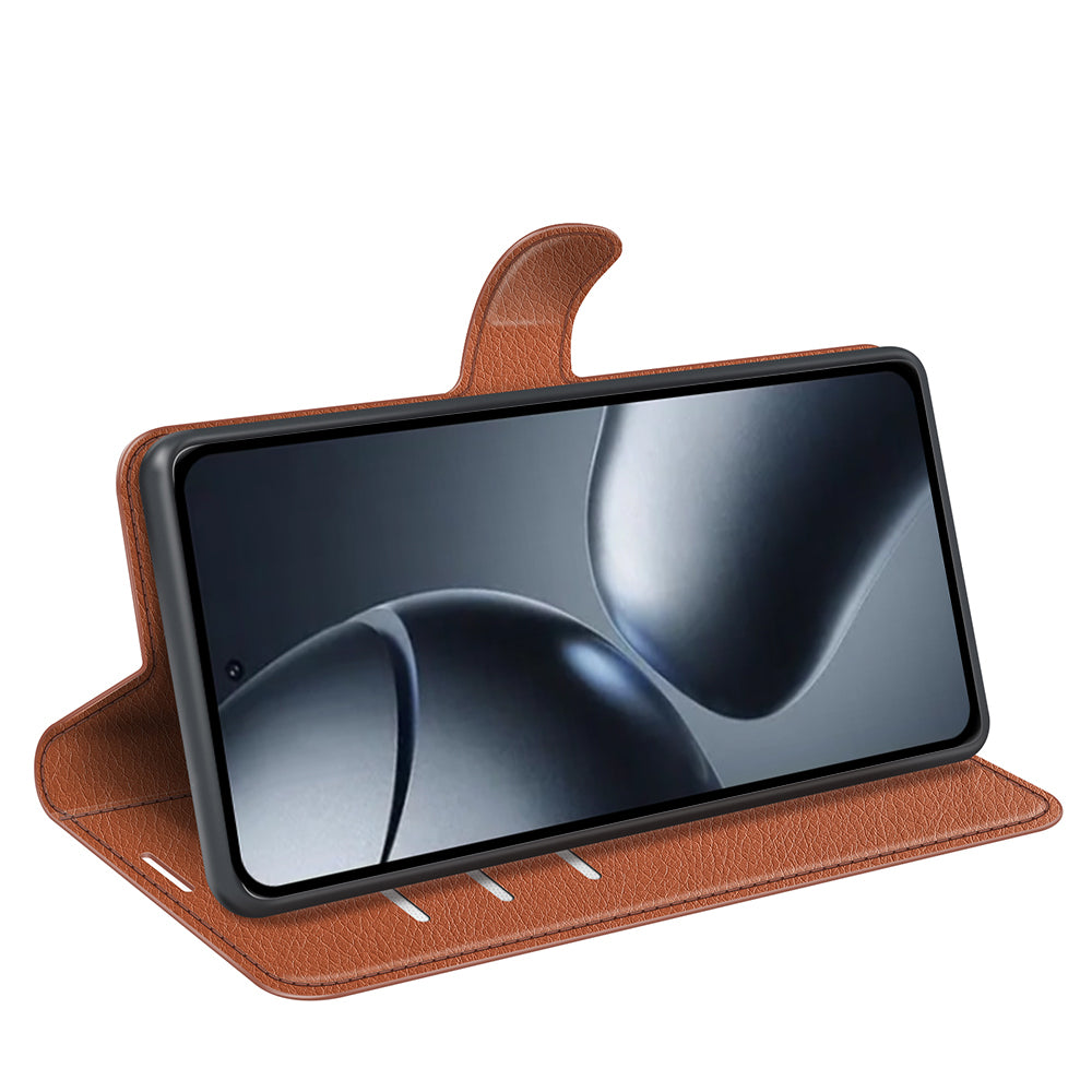 For-Xiaomi-15T-Case-Litchi-Texture-Shockproof-Leather-Wallet-Phone-Cover-Brown
