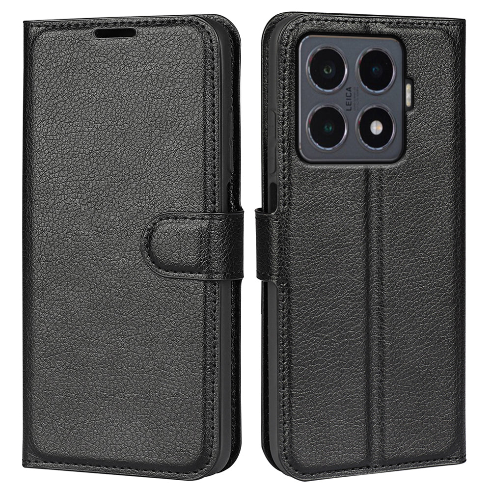 For-Xiaomi-15T-Pro-Case-Litchi-Texture-Shockproof-Leather-Wallet-Phone-Cover-Black